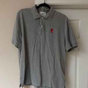 Ami Grey Polo with Red Heart Emblem